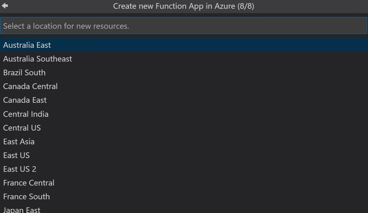 Azure Tools Azure Function Location