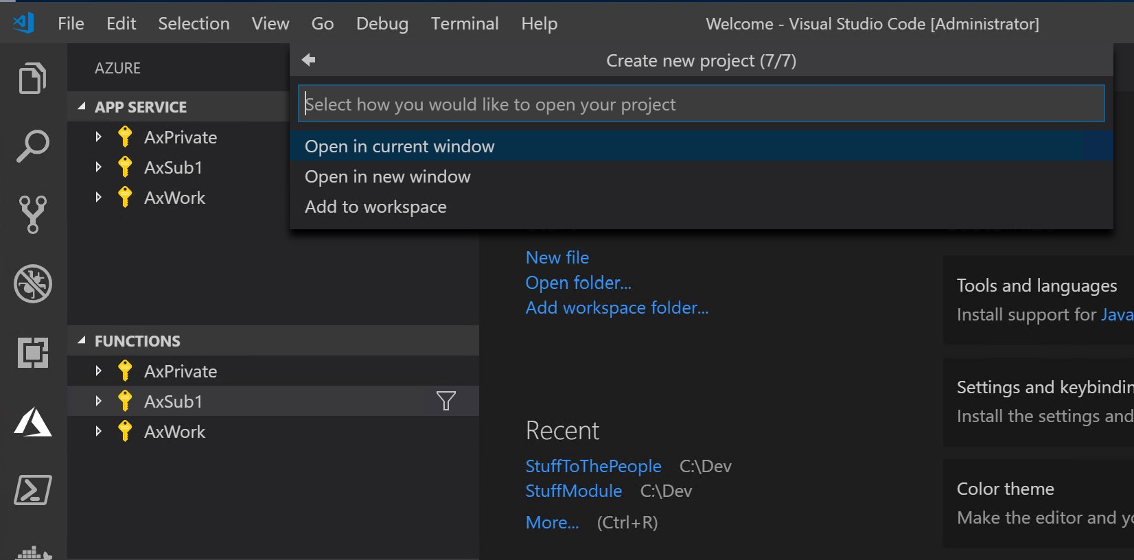 Azure Tools New Window